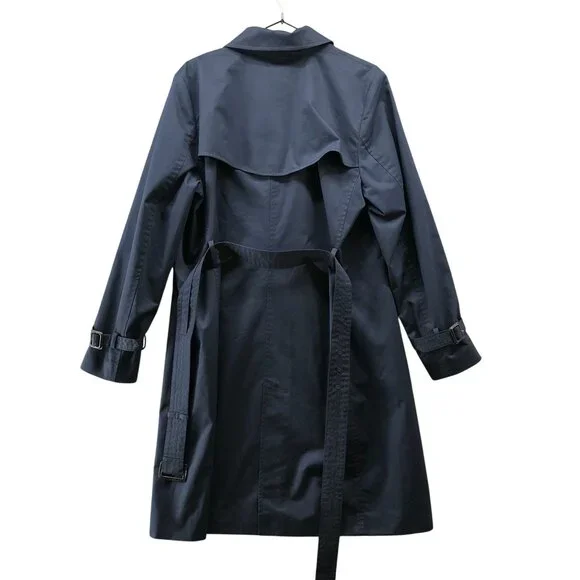 Uniqlo Belted Trench Coat Womens L Navy Blue Longline Buckle Double Breasted - Picture 2 of 8